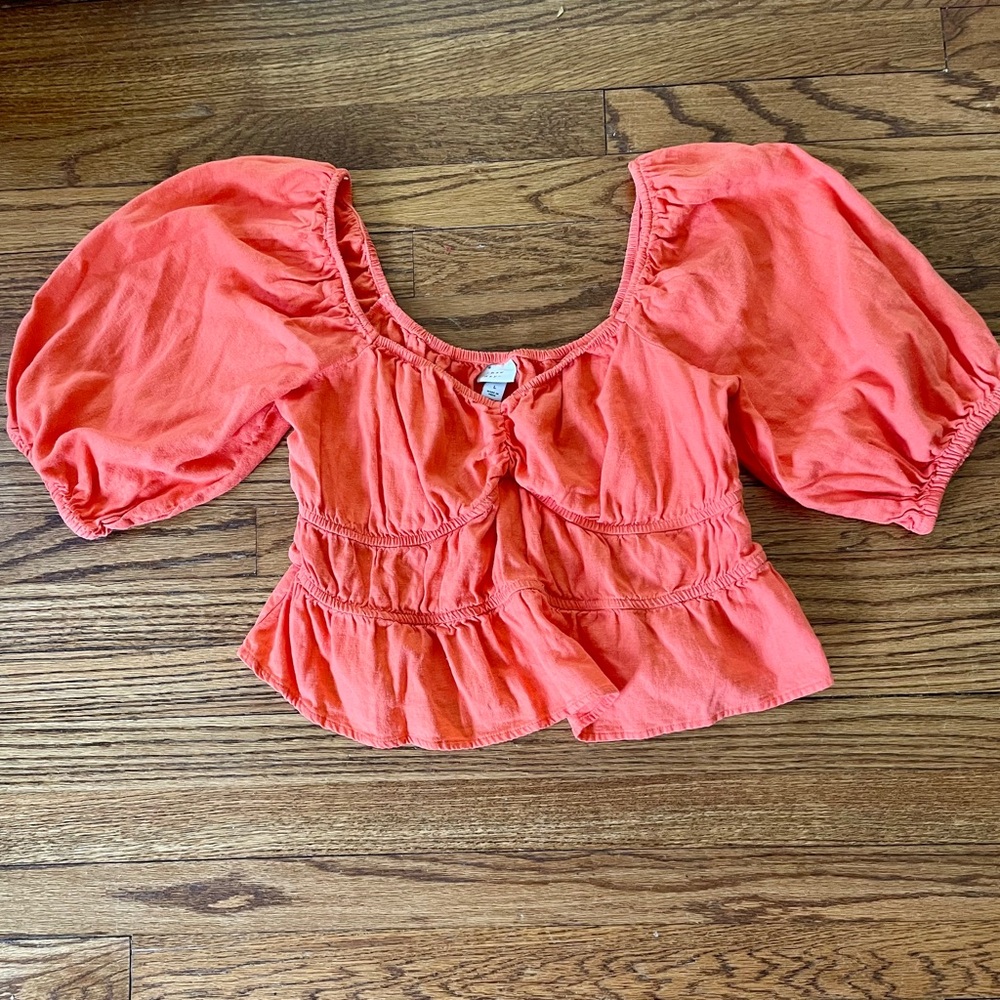 A New Day Coral Puff Sleeve Blouse Size Large